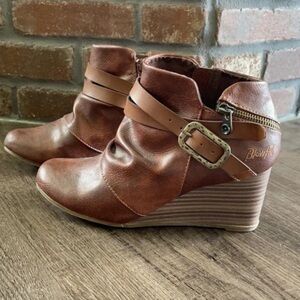 Blowfish Brown Wedge Booties with Buckle